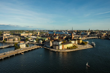 Obraz premium The view of the center of Stockholm and its historical part - Gamla Stan from above. Shot from the tower of City Hall