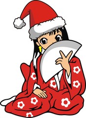 Geisya, wearing Santa hat celebrate Christmas