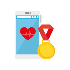 Heart rate and smartphone design, Healthy lifestyle gym fitness bodybuilding bodycare activity exercise and diet theme Vector illustration