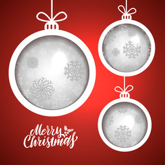 Christmas balls background in paper cut style.