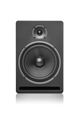 Black speaker isolated on a white background.