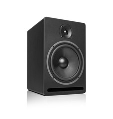 Black speaker isolated on a white background.