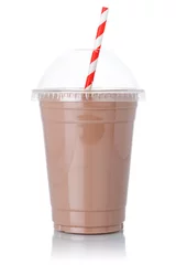 Fotobehang Chocolate milk shake milkshake straw in a cup isolated on white © Markus Mainka