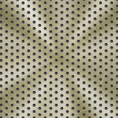 Abstract shiny metal background in golden color with circular brushed texture and hexagonal holes