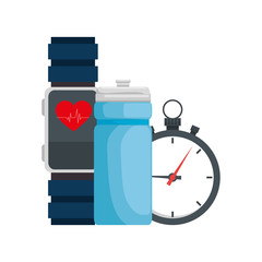 Heart rate watch and bottle design, Healthy lifestyle gym fitness bodybuilding bodycare activity exercise and diet theme Vector illustration