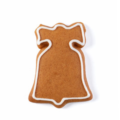 Decorated gingerbread bell isolated on white background