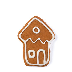 Decorated gingerbread house isolated on white background