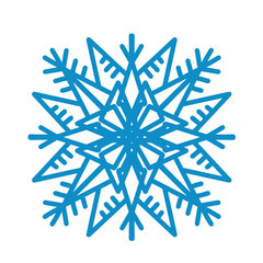 Big blue snowflake icon on white background. Single symmetric flat illustration