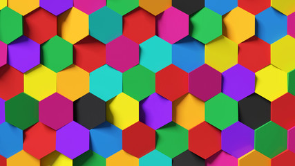 Abstract colorful geometric hexagon pattern and texture background 3d rendering, 3d illustration