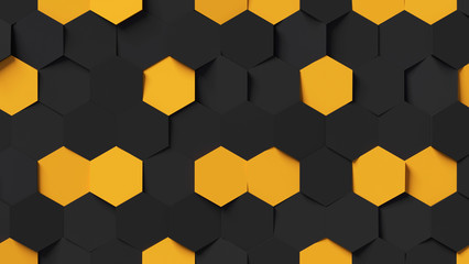 Abstract black and yellow hexagon background 3d rendering, 3d illustration