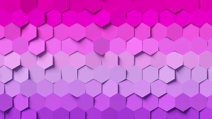 Abstract pink and purple hexagon background; gradient honeycomb pattern composition 3d rendering, 3d illustration