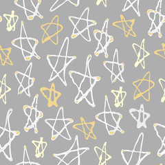 Seamless pattern with stars for Holiday Merry Christmas or New Year on a grey background - 308135842