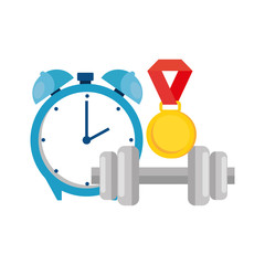 Clock medal and weight design, Healthy lifestyle gym fitness bodybuilding bodycare activity exercise and diet theme Vector illustration