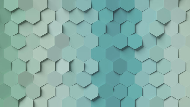 Abstract gradient green and blue hexagon background; pastel color honeycomb pattern composition 3d rendering, 3d illustration