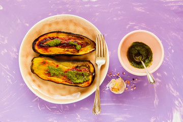 Roasted eggplant with pesto