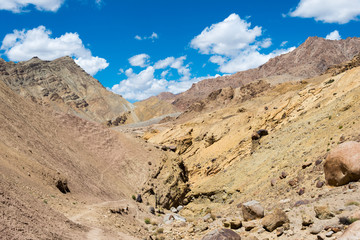 Ladakh, India - Aug 21 2019 - Beautiful scenic view from Between Likir and Yangtang in Sham Valley,...