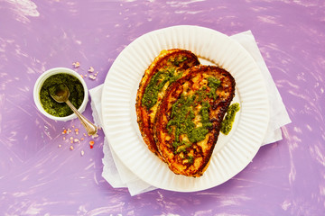 French toast with pesto sauce