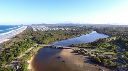 Cudgen Creek Bridge Kingscliff New South Wales Australia with Casurina Beach in background
