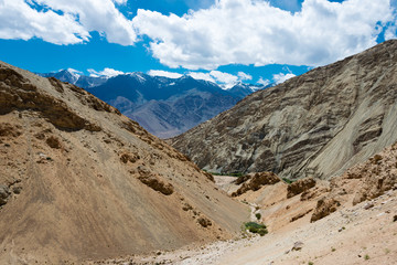 Ladakh, India - Aug 21 2019 - Beautiful scenic view from Between Likir and Yangtang in Sham Valley,...
