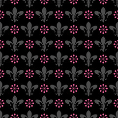 Background image. Colors: silver, pink, black. Seamless pattern in retro style. Vector illustration.