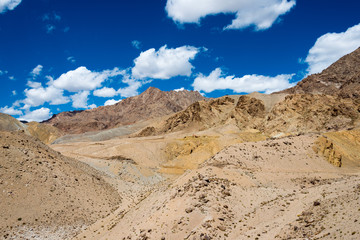 Ladakh, India - Aug 21 2019 - Beautiful scenic view from Between Likir and Yangtang in Sham Valley, Ladakh, Jammu and Kashmir, India.