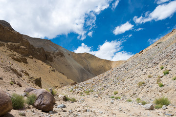 Ladakh, India - Aug 21 2019 - Beautiful scenic view from Between Likir and Yangtang in Sham Valley,...
