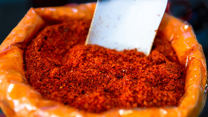 grinded pepper flakes made from red chili peppers. turkey chili pepper specific to the eastern...