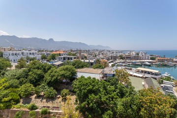 panorama of the old harbor in Kyrenia, cyprus