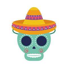 skull head with traditional mexican hat