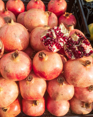 fresh pomegranates on the market