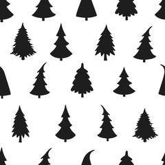 Vector seamless background with Christmas tree. Black and white illustration. Can be used for wallpaper, pattern fills, web page, surface textures, textile print, wrapping paper