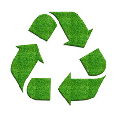 Recycle icon - 3D recycle icon with grass effect ad real shadow isolated on white background, go...