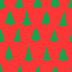 Fototapeta premium Vector seamless pattern with Christmas tree on red background. Can be used for wallpaper, pattern fills, web page, surface textures, textile print, wrapping paper