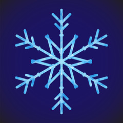 Abstract design template with polygonal snowflake for decoration design. Vector decorative background. Winter symbol. Low poly banner with snowflake on blue background for decorative design.