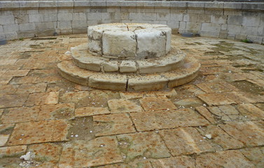 Naklejka premium Frontal place, top view. Monument of medieval architecture. Place of execution of rebel archers in the 17th century.