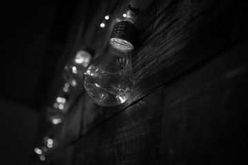Glowing Christmas lights along the wall