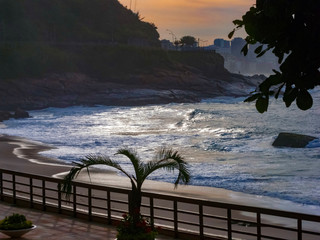 View of beach and promenade from Hilton hotel in Rio de Janeiro