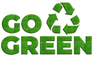 3D go green - Recycle icon - 3D recycle icon with grass effect and real shadow isolated on white background
