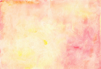 abstract watercolor background painting in pink red and yellow colors on old textured paper design