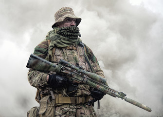 Brutal commando army soldier veteran armed sniper rifle
