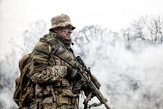 Brutal Commando Army Veteran Armed Sniper Rifle