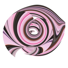 Isolated abstract figure on a white background. Curved, curled surface with dark, light, pink and lilac stripes in different colors. Spatial deformation. Reminds decoration.
