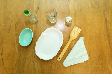  Table set with crockery and kitchen elements