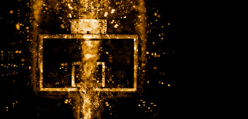 Basketball hoop isolated on black background. Gold filter