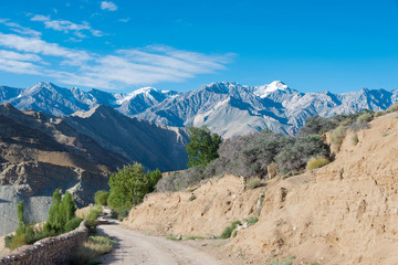 Naklejka premium Ladakh, India - Aug 22 2019 - Beautiful scenic view from Between Yangtang and Hemis Shukpachan in Sham Valley, Ladakh, Jammu and Kashmir, India.