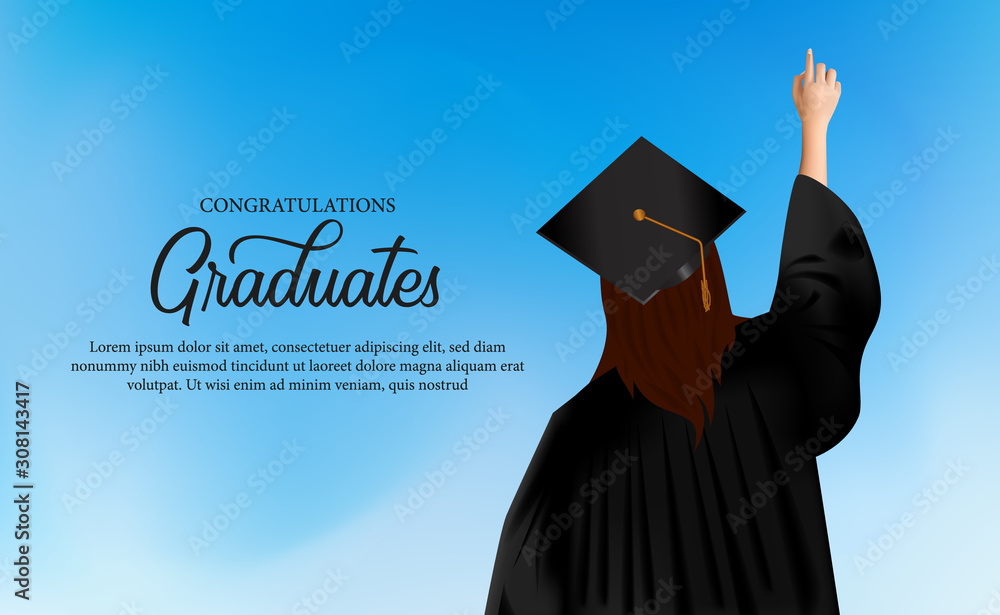 Wall mural congratulation academy concept with women put on gown and graduation caps - Wall murals