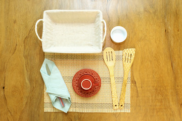 Table set with crockery and kitchen elements