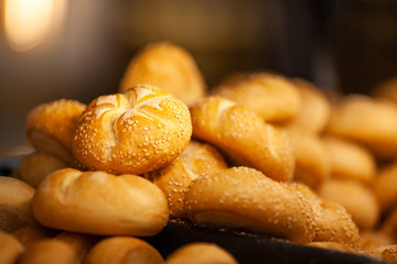 Beautiful bread buns with seeds close up