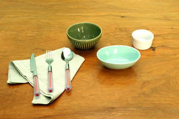  Table set with crockery and kitchen elements