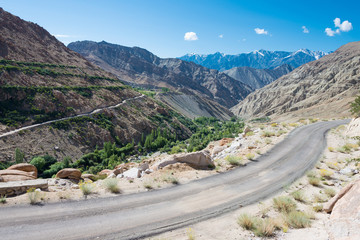 Ladakh, India - Aug 22 2019 - Beautiful scenic view from Between Yangtang and Hemis Shukpachan in Sham Valley, Ladakh, Jammu and Kashmir, India.